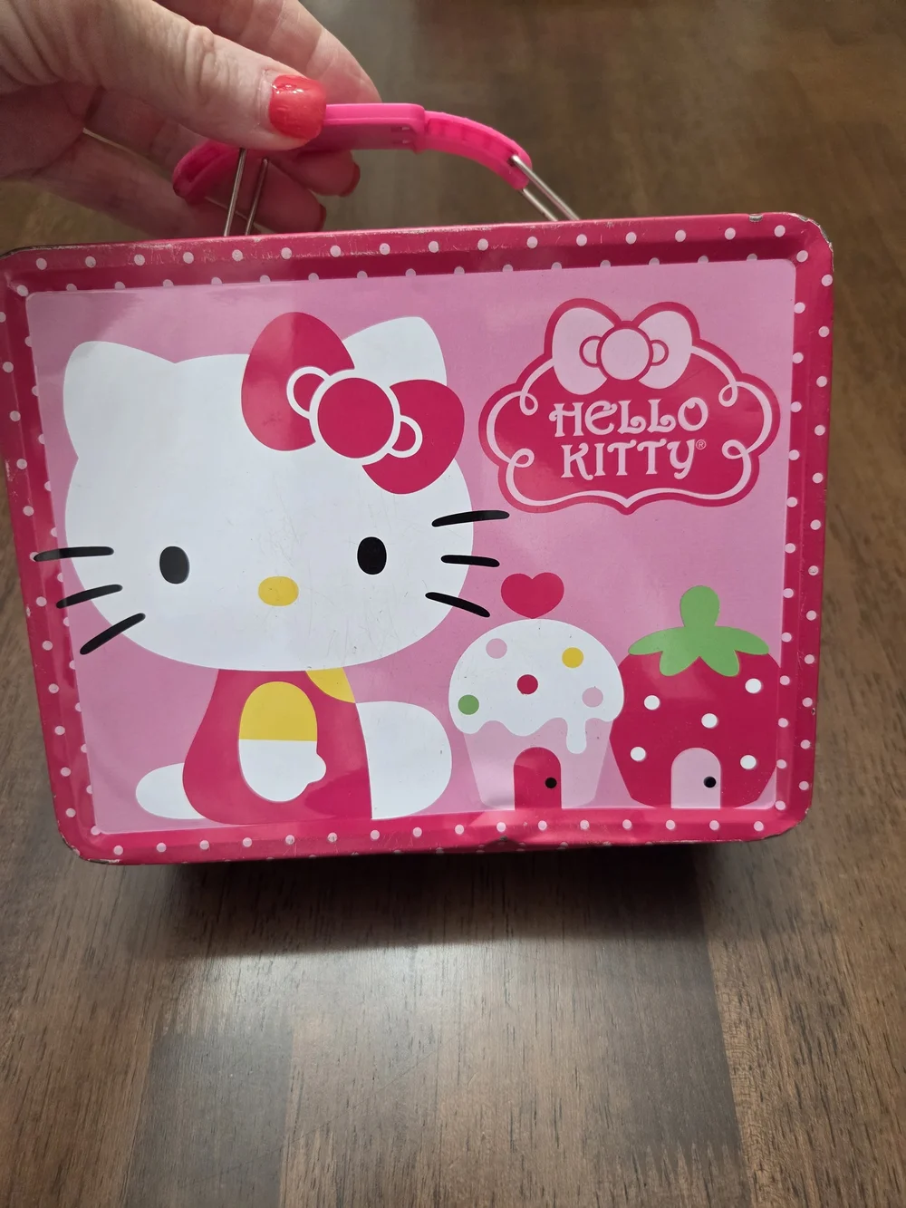 Hello Kitty Pink Polka-Accent Tin Carry Case